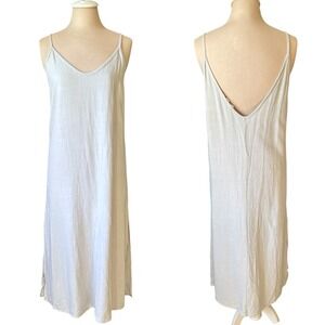 Light Cream Midi Slip Dress with V-Back